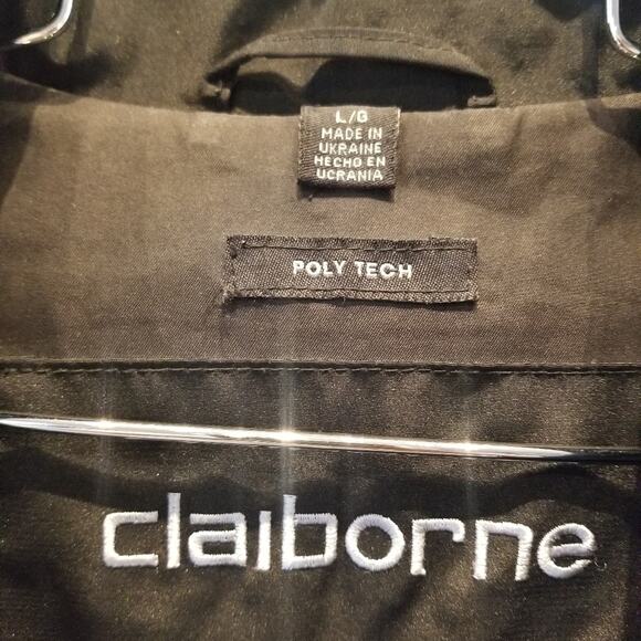 Claiborne Men's Black Rain Coat Pockets Short Comfortable Long Sleeve Size L - Picture 3 of 16